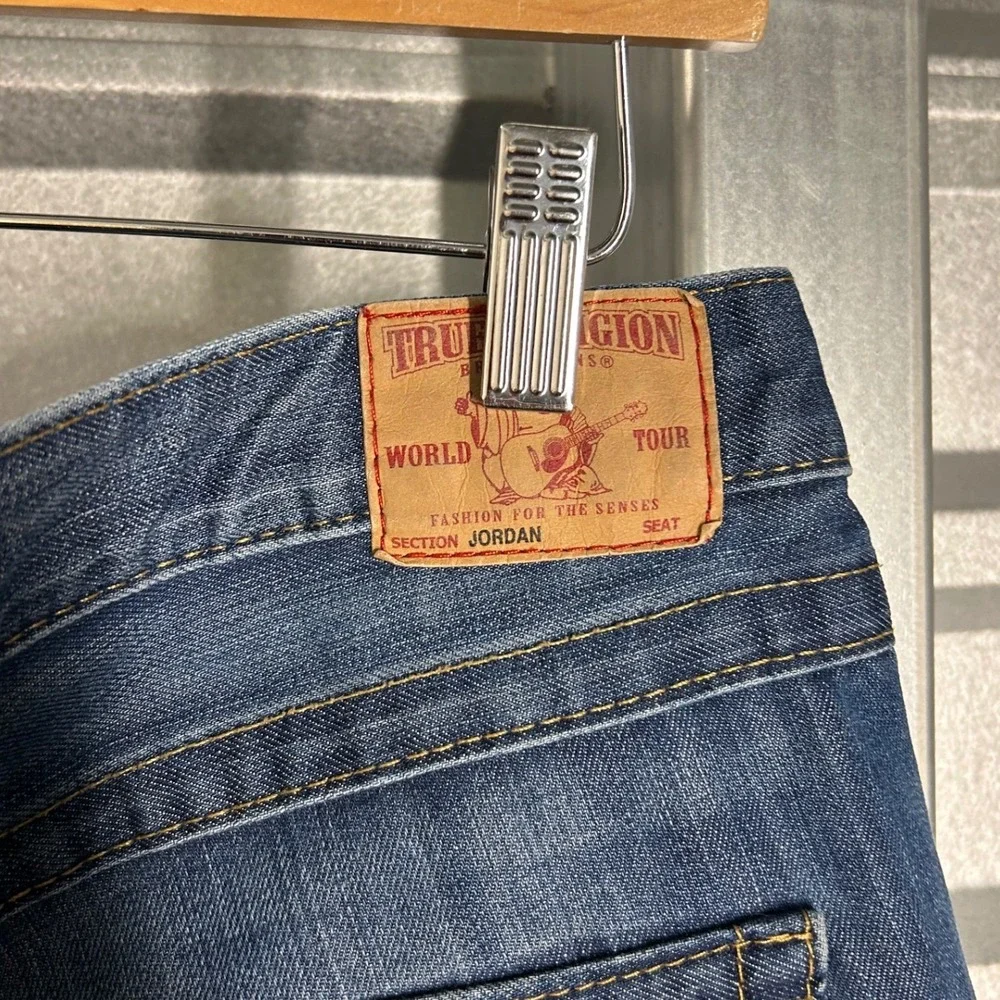 True Religion Joey Jeans Mens 32 Blue Denim Raw Hem Y2K Streetwear Made in USA